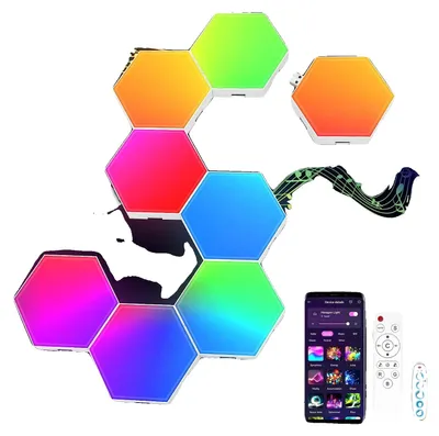 Immagine prodotto di Lampade a parete esagonali, sincronizzazione musicale, design modulare fai-da-te, set di 8 pezzi