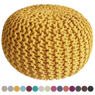 Produktbild von Soma Strickhocker Pouf Ø 45 cm Sitzpouf Sitzpuff Grobstrick-Optik Pouf Strick Bodenkissen Höhe 30 cm (BxHxL) 45 x 30 x 45 cm sonnengelb