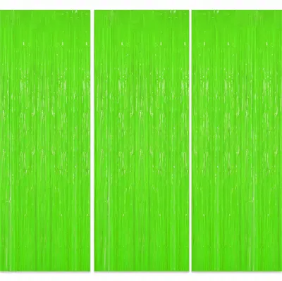 3 Lametta-Folienvorhänge, fluoreszierend grün, 1x2 m
