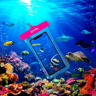 Produktbild von Celly SPLASHBAG21PK, Strandaktivität, Wassersportaktivität, Smartphone, Pink, Transparent, Polyvinylchlorid (PVC), 10 m, IPX8