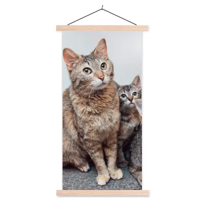 Produktbild von MuchoWow® Textilposter Katze - Kätzchen - Fell 40x80 cm mit holzfarbenen Rahmen - Wohnzimmer