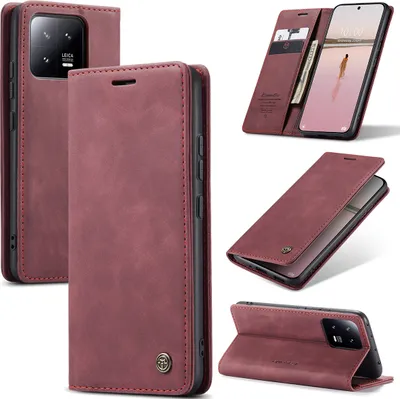 Image de Xiaomi 13 Housse, Housse rétro en cuirPolyuréthaneavec fonction support Housse de protection pour Xiaomi 13 Rouge