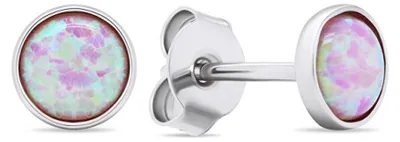 Produktbild von Silver stud earrings with pink synthetic opals EA579WP