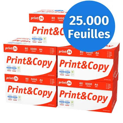 Image de print24 Papier d'impression Papier de copie 25000 feuilles 50 x 500 A4 80 g Premium White  PEFC
