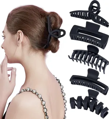 Produktbild von Kavya Haarklammer Set Schwarz Matt für Damen - 5 Stück, Groß & Rutschfest