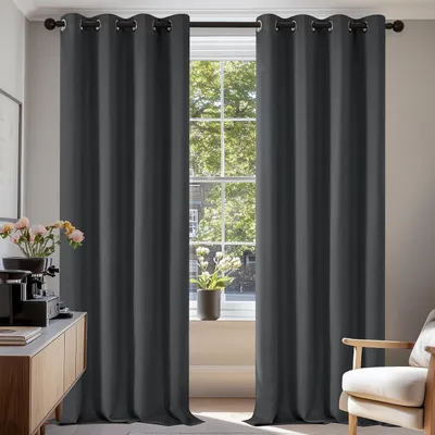 Image de Rideaux occultants à œillets – Rideaux thermiques prêts à poser pour chambre et salon, gris foncé, 140x245 cm (2 pièces)