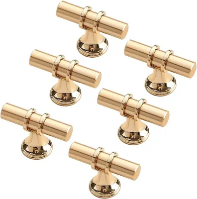 Produktbild von 6 goldene Schrankgriffe – Küchentürgriffe, Schubladengriffe, Möbelgriffe aus goldfarbenem Messing, 50 mm
