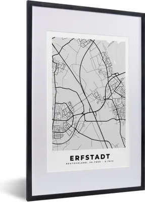 Produktbild von MuchoWow® Gerahmtes Poster Deutschland - Stadtplan - Erfstadt - Karte 40x60 cm - Poster mit Schwarzem Bilderrahmen Wandposter Rahmen Foto Bilder - Poster in Rahmen