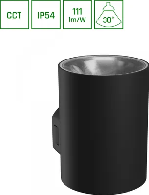 Productafbeelding van Spectrum LED buitenlamp, wandlamp, model Torre, rond, zwart, IP54, 9W, 1000lm, kleurtemperatuur: 3000K/4000K/6000K, 30°