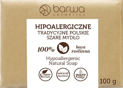 A close-up of a soap package with product details and branding.