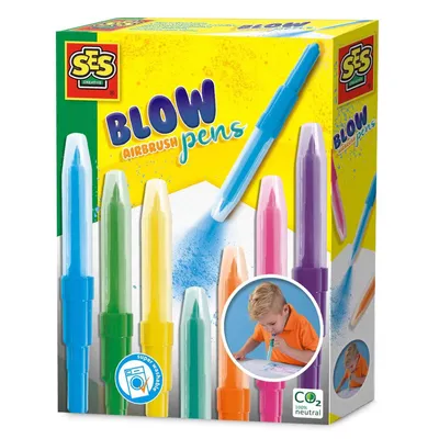 Obrázek produktu pro SES Creative Blow airbrush pens, Marker airbrush, 5 rok/roky, Modrá, Zelená, Oranžová, Růžová, Purpurová, Tyrkysová, Žlutá, 7 kusů