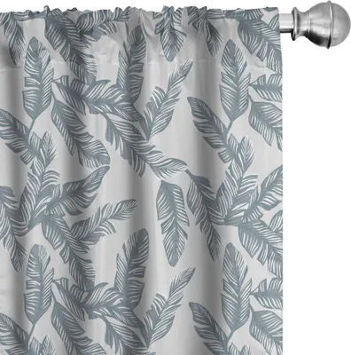 Image de ABAKUHAUS Rideaux tropicaux, voilages, motif feuilles de bananier, feuillage, jungle hawaïenne, forêt tropicale, 2 pièces 75 x 175 cm, bleu-gris, gris clair