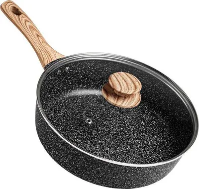 Zdjęcie produktu dla Patelnia o średnicy 24 cm z powłoką nieprzywierającą, pokrywką i miękkim uchwytem z bakelitu, przystosowana do kuchenek indukcyjnych