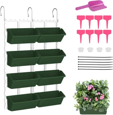 Productafbeelding van Hangende verticale wandplant, verticale tuinplantenwand met 8 vakken, ruimtebesparende plantenwand voor binnenplaats, tuin, balkon, woondecoratie