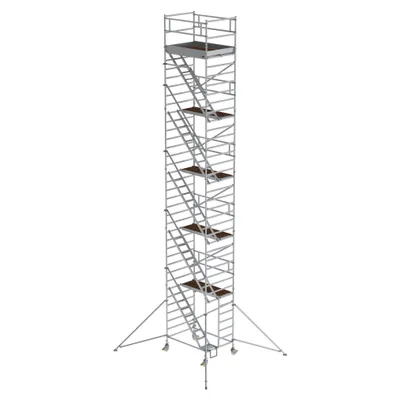 Produktbild von Günzburger Steigtechnik Rollgerüst 1,35 x 1,8 m mit Schrägaufstiegen & Ausleger Plattformhöhe 10,35 m - 167500