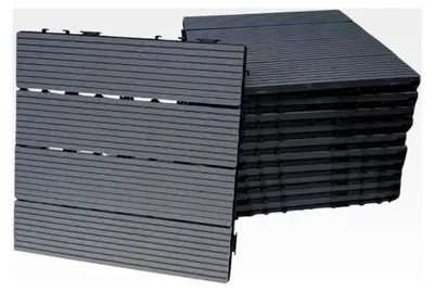 Produktbild von WPC-Fliesen für den Außenbereich, Stecksystem, für Terrasse, Balkon, Garten, Pool, Holzoptik, rutschfest, PVC-Basis (grau, 22 Stück)