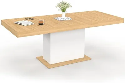Produktbild von '- Ausziehbarer Esstisch Rechteck Eden 6-10 Personen Holz und Weiß 160-200 cm