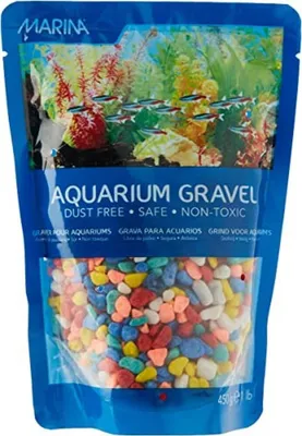Produktbild von Aquarienkies in bunt gemischten Regenbogenfarben, 450 Gramm