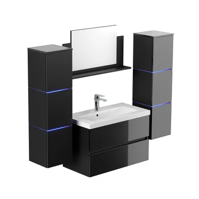 Produktbild von HOME DELUXE - Badmöbel - Set - WANGEROOGE BIG Deluxe – Größe: XL, Farbe: Schwarz, Breite Waschbecken: ca. 80 cm I Badezimmermöbel Waschtisch Waschbecken