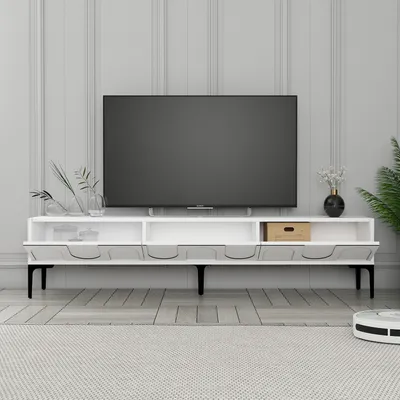 Productafbeelding van Skye Decor, Lyon 42 - Wit, Zwart, TV-meubel, Wit, 100% melaminecoating op spaanplaat, 180 x 35 x 42 cm