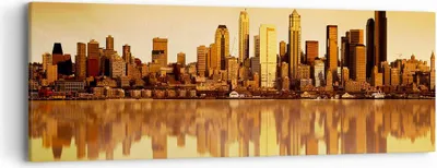 Produktbild von Bild auf Leinwand - Leinwandbild - Stadt Wolkenkratzer Wasser - 90x30cm - Wand Bild - Wanddeko - Leinwanddruck - Bilder - Kunstdruck - Wanddekoration - Leinwand bilder - Wandkunst - AB90x30-0118