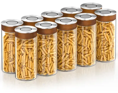 Productafbeelding van Arendo voorraadpotten, set van 10, elk 1300 ml, gemaakt van borosilicaatglas met een luchtdichte vacuüm-klikdeksel. RVS-deksel met siliconenafdichting. Voorraadcontainers, 10 stuks, transparant