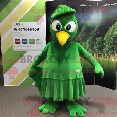 Produktbild von Waldgrüne REDBROKOLY Hühner Maskottchen Kostüm Figur bekleidet mit einem Maxirock und Beanies