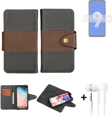 Produktbild von K-S-Trade Handyhülle Schutzhülle Bookstyle Wallet-Case kompatibel mit Asus Zenfone 9 + earphones Bumper rundumschutz schwarz-braun 1x