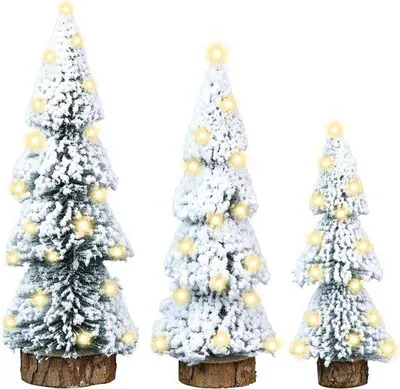Image de Mini-sapin à bougies en bois, lot de 3, 10/15/20 cm, effet neige blanche