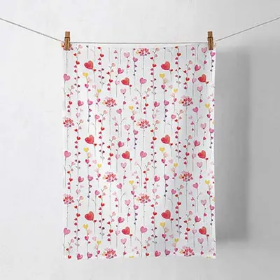 Produktbild von Küchentuch Baumwolle 50x70cm mit Herzen Muster Weiß / Rosa