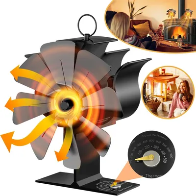Produktbild von Kaminventilator, Ofenventilator Ohne Strom mit 8 Flügel, Kaminofen Ventilator für Holzofen, Warmluftverteiler