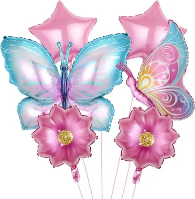 Produktbild von 6 Stück Schmetterling Folienballon Blumen Helium Ballon für Mädchen Kinder Party