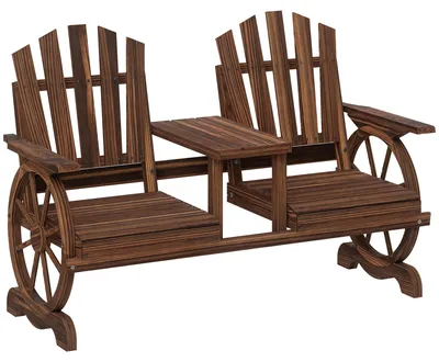 Produktbild von 2-Sitzer Gartenbank Holz, wetterfest Sitzbank, mit Schirmloch, Beine im Wagenradform 154 x 65 x 102 cm Verkohlt