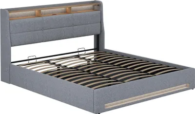 Produktbild von Polsterbett Vitalispa Christin Grau/Eiche 180x200 mit LED und USB-Anschluss, Model 56451