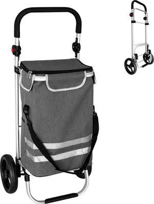 Produktbild von Relaxdays Einkaufstrolley, 2 große Räder, Kühlfach, abnehmbare Tasche, 45 l, bis 35 kg, Einkaufswagen klappbar, grau