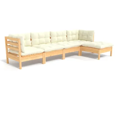 Produktbild von vidaXL 5-tlg. Garten-Lounge-Set mit Creme Kissen Kiefernholz