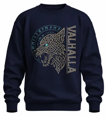 Zdjęcie produktu dla Valhalla Nordic Viking Wolf Celtic Runes Mythology Saga Bluza Uni , Granatowy, XL