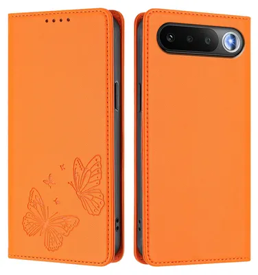 Image de Étui en cuir pour Realme 16, étui de protection type portefeuille en cuir gaufré « papillon » avec support, couleur orange