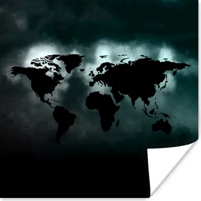 Produktbild von MuchoWow® Poster Weltkarte - Schwarz - Hell 30x30 cm - Wandposter - Printing