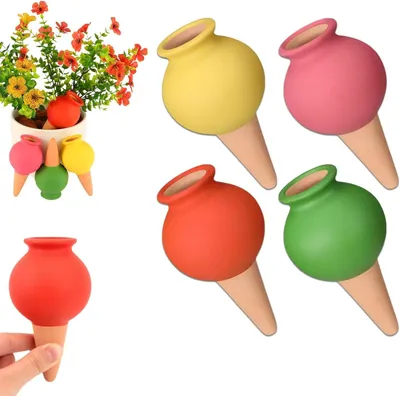 Image de Bouteilles d'arrosage automatique en terre cuite, lot de 4, pour l'arrosage des plantes en intérieur et en extérieur
