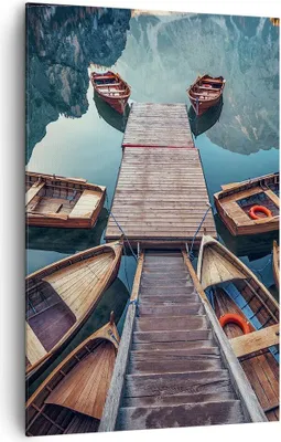 Produktbild von Bild auf Leinwand - Leinwandbild - Einteilig - Berge Boot Wasser - 80x120cm - Wand Bild - Wanddeko - Wandbilder - Leinwanddruck - Wanddekoration - Leinwand bilder - Wandbild - PA80x120-3971