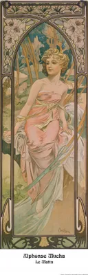 Zdjęcie produktu dla Alphonse Mucha Art Print Obraz - Cztery pory dnia, poranek, 1899 (120 x 40 cm)