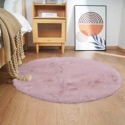 Productafbeelding van Rond vloerkleed met een hoge pool, diameter 120 cm, antislip, zacht, geschikt voor de woonkamer