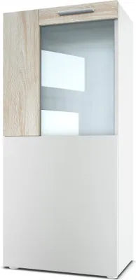 Produktbild von Vladon Stand-/Hänge Vitrine Movie, Weiß matt/Eiche sägerau - Moderne Glasvitrine - (BxHxT): 50,5 x 111 x 32,5 cm
