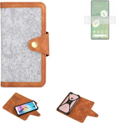 Produktbild von K-S-Trade Handyhülle kompatibel mit Google Pixel 7 Schutzhülle Filz-Hülle Kunst-Leder hellgrau braun (1x)