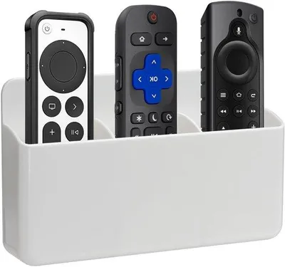 Produktbild von Unyqoos® Wandhalterung mit 3 Fächern für Fernbedienungen & Bürobedarf, ABS, selbstklebend oder verschraubbar – platzsparende Wandaufbewahrung