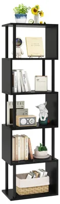 Immagine prodotto di Libreria a forma di "S" con 6 ripiani, colore nero, per soggiorno