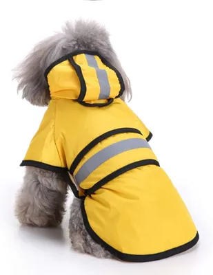 Produktbild von Hunde Regenmantel mit Kapuze und sicheren reflektierenden Streifen, ultraleichte atmungsaktive 100% wasserdichte Regenjacke fš¹r kleine, mittelgro?e Hunde