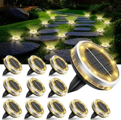 Produktbild von 12 Stück IP65 Solar Bodenleuchten Aussen, Upgraded LEDs Solarleuchten Garten, Klein,Solarlampen für Außen Gartenbeleuchtung Garten Rasen Auffahrt