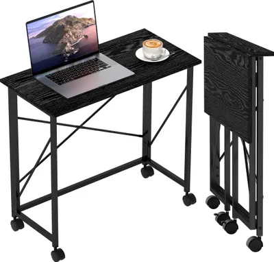 Produktbild von Schreibtisch - Klappbarer Computertisch mit Rollen - 80×40×75 cm - Rechteckig - Holz - Für kleine Räume, Homeoffice - Schwarz